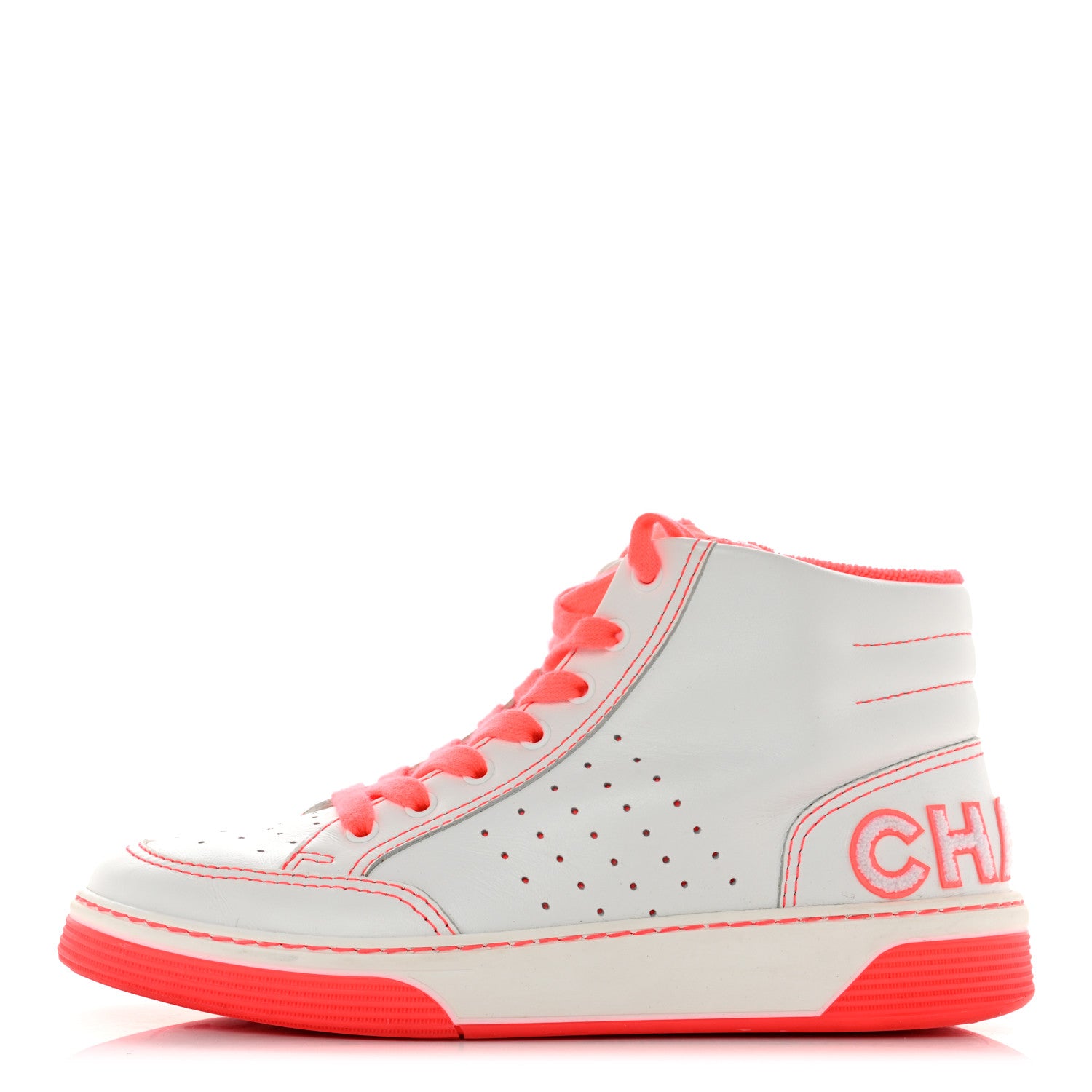 Chanel Calfskin Womens Logo High Top Sneakers 41 Orange White 1 of 11