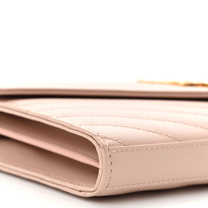 Saint Laurent Grain De Poudre Matelasse Chevron Monogram Chain Wallet Pale Pink 9 of 11