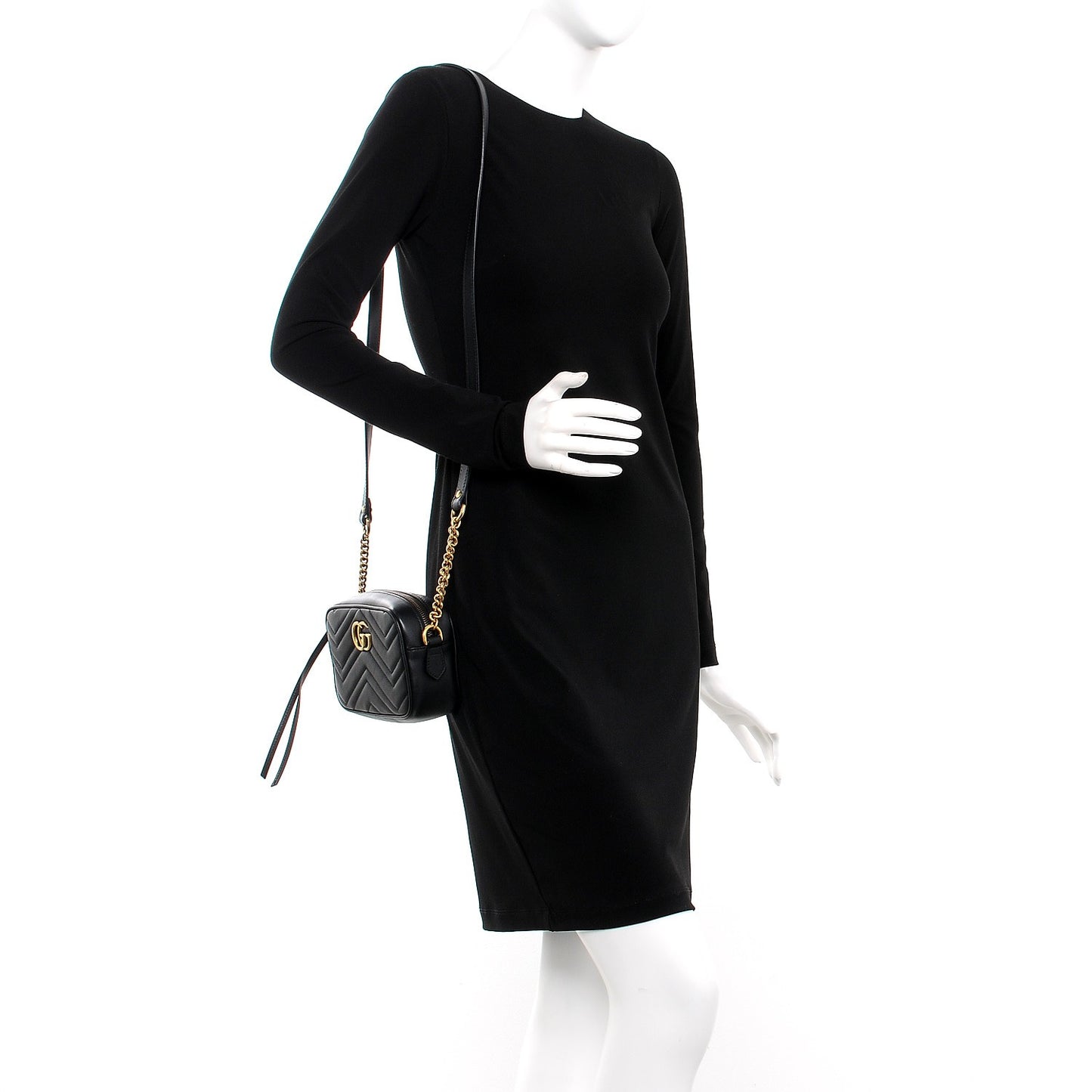 Calfskin Matelasse Mini GG Marmont Chain Shoulder Bag Black