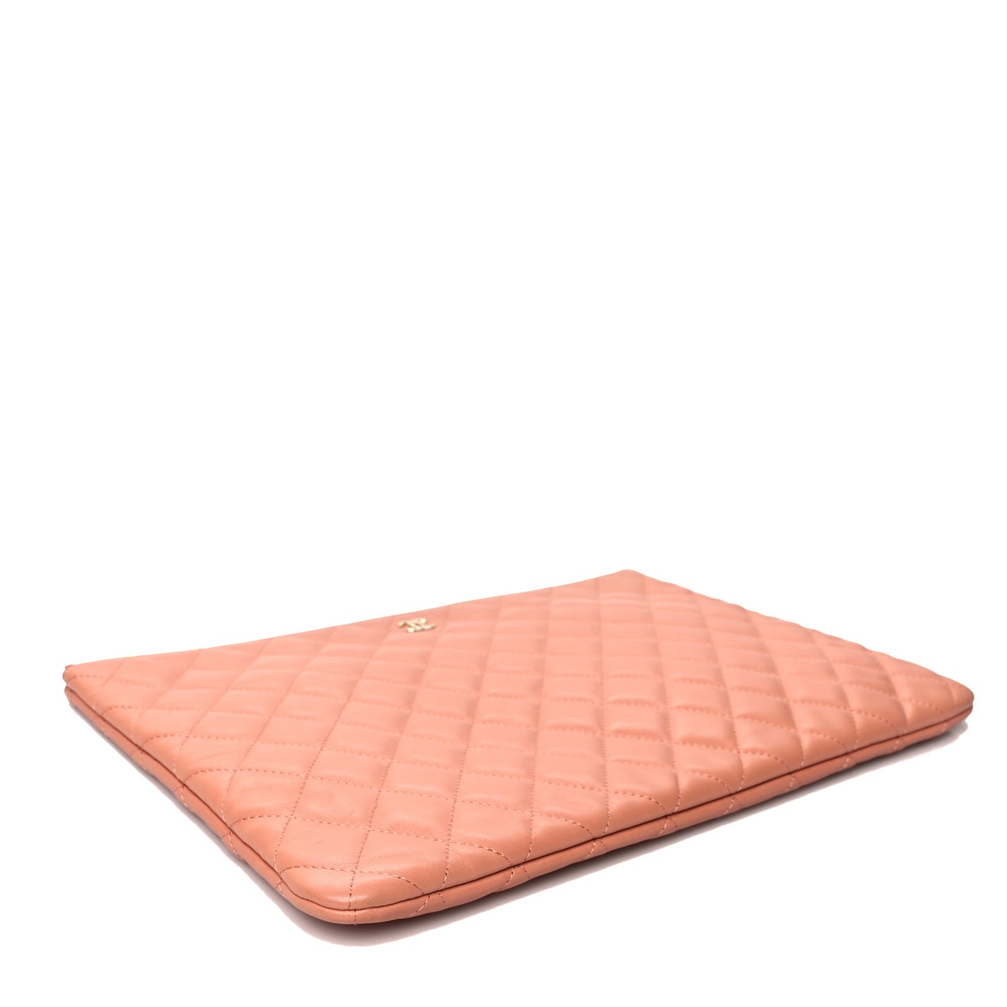 Lambskin Quilted Large Cosmetic Case Dark Beige