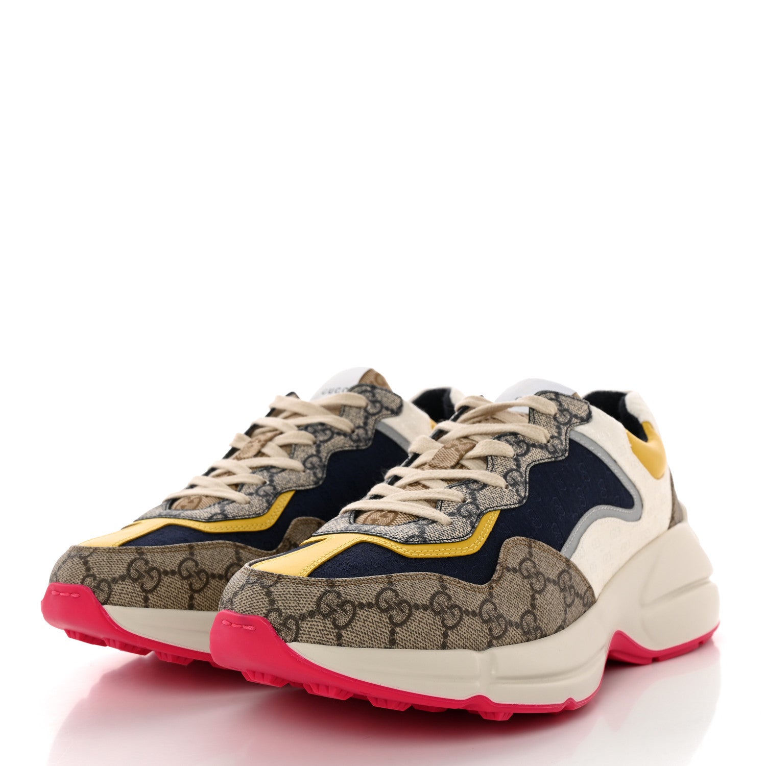 Gucci GG Supreme Monogram Mix Monogram Mens Rhyton Sneakers 9 London Blue Beige Sun Yellow 3 of 11