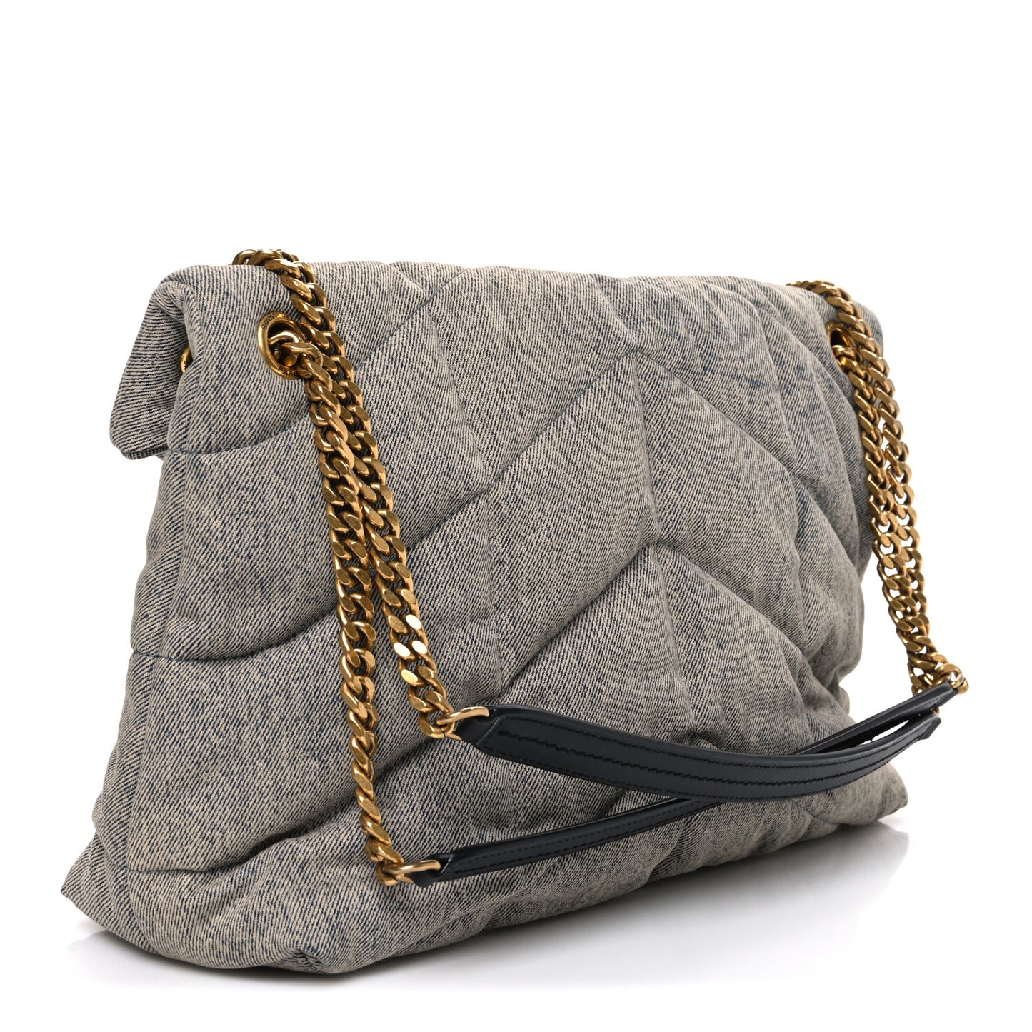 Denim Quilted Medium Loulou Puffer Monogram Chain Satchel Azur