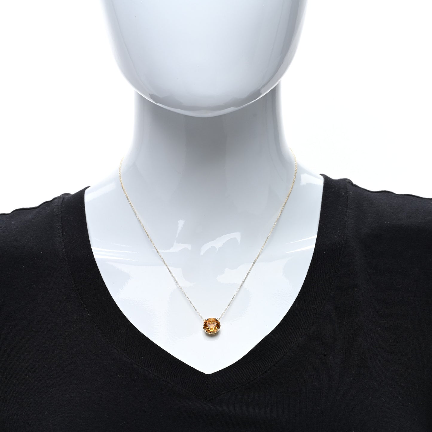 18K Yellow Gold Citrine Sparklers Round Pendant Necklace