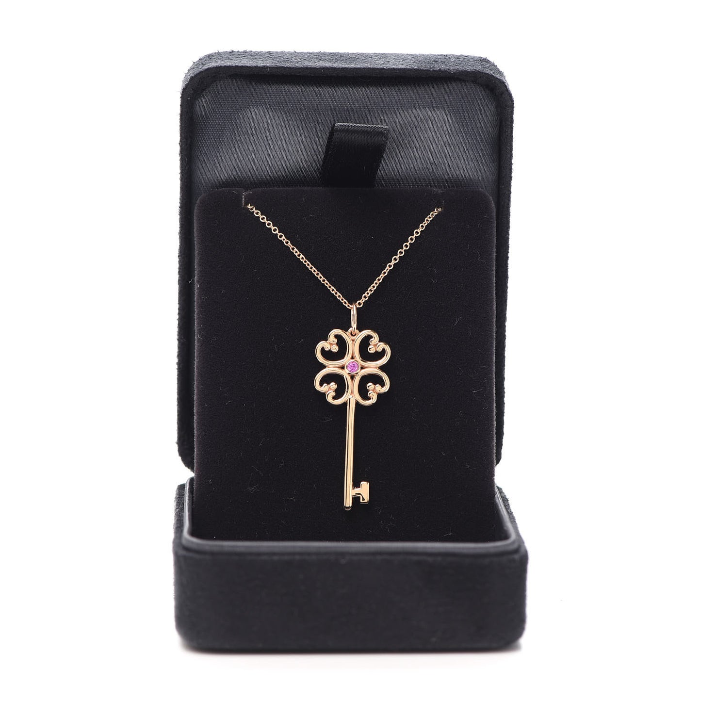 18K Rose Gold Pink Sapphire Quatra Key Pendant Necklace