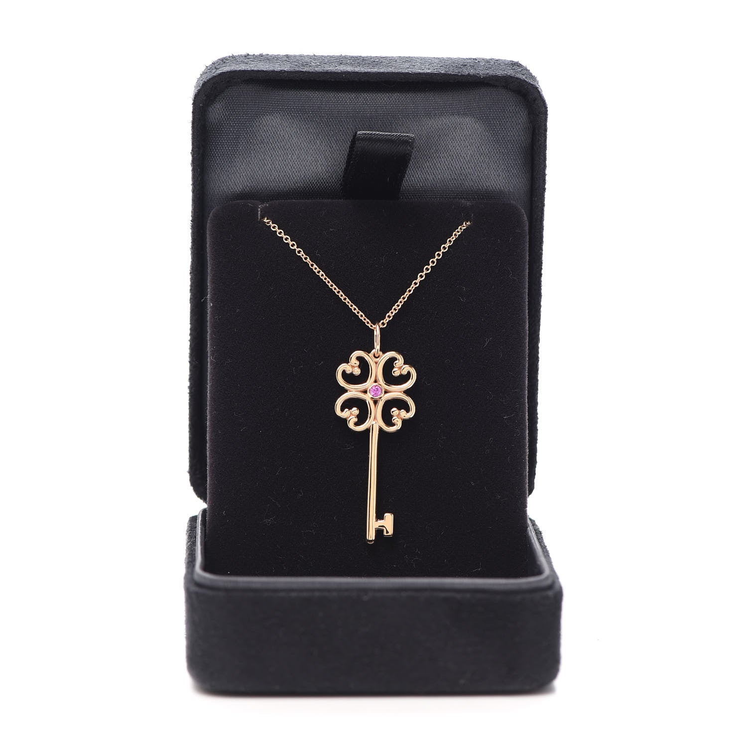 Tiffany 18K Rose Gold Pink Sapphire Quatra Key Pendant Necklace 6 of 6