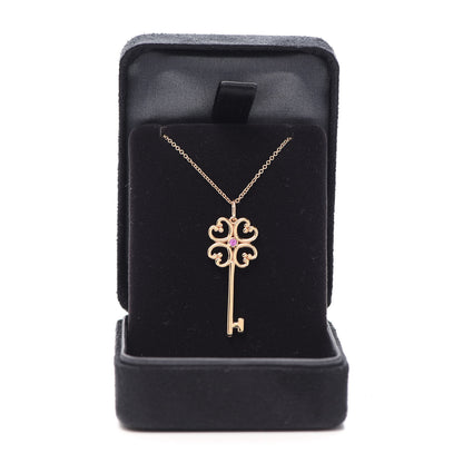 Tiffany 18K Rose Gold Pink Sapphire Quatra Key Pendant Necklace 6 of 6