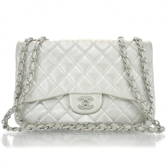 Lambskin Jumbo Flap Silver