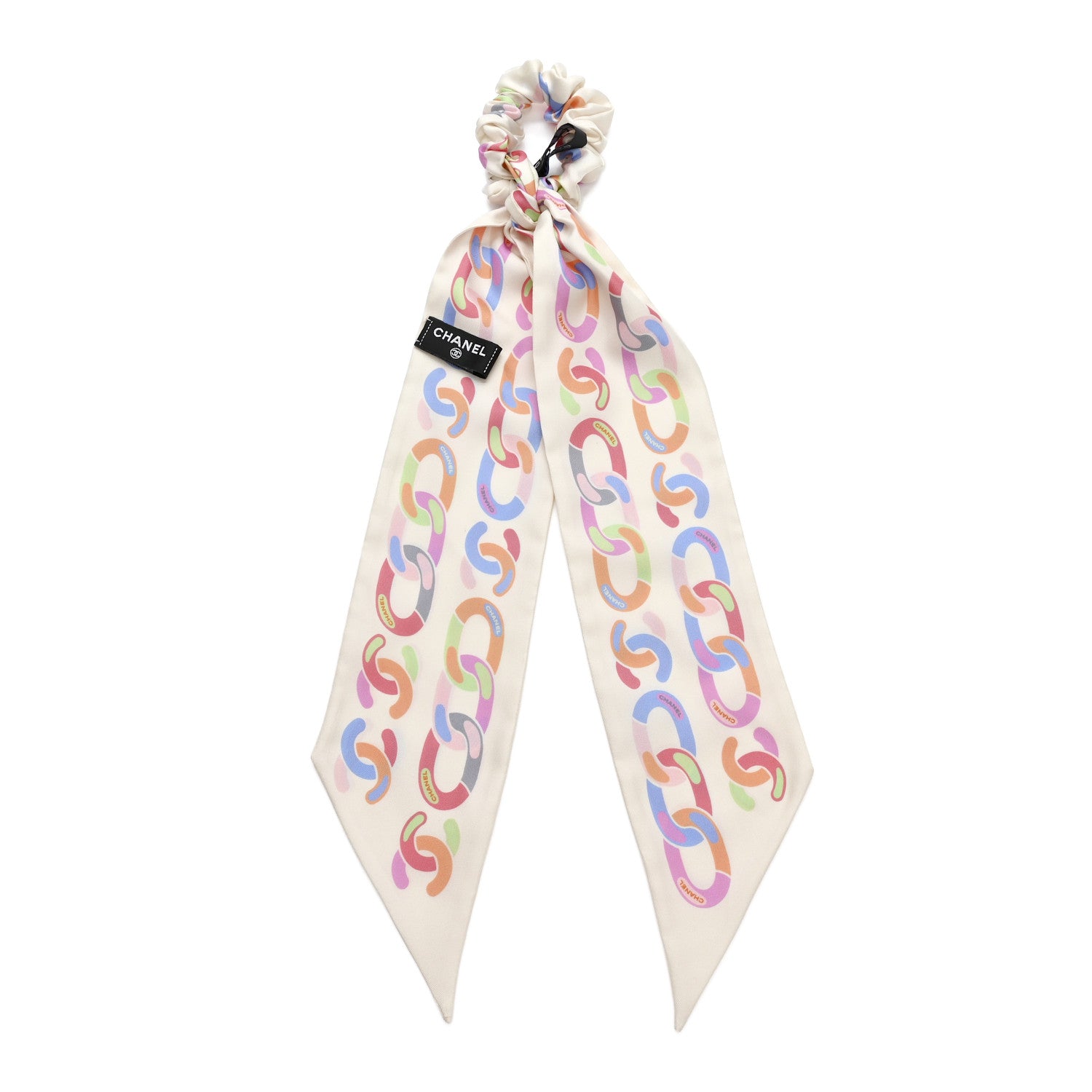 Chanel Silk CC Scrunchie and Scarf Hair Tie Set White Multicolor