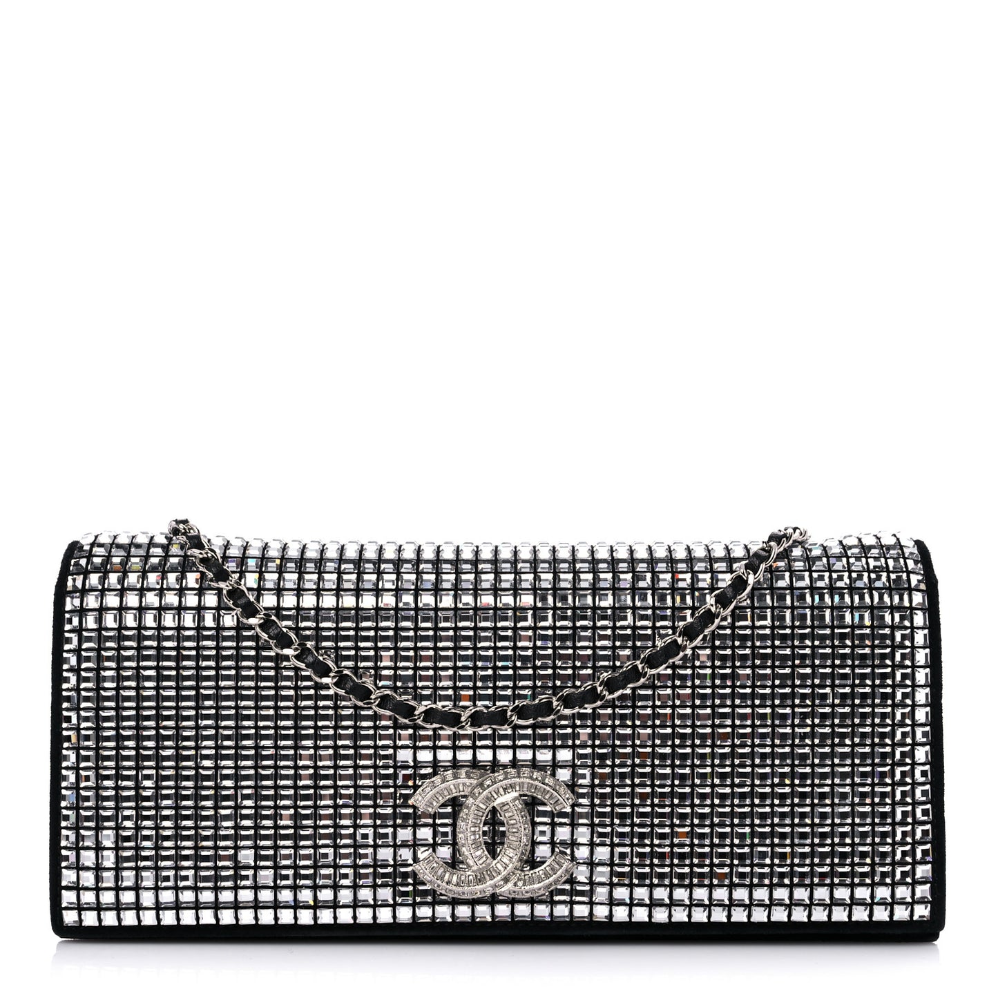 Crystal Suede Chain Evening Clutch Black Silver