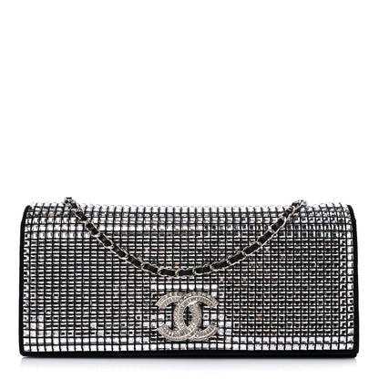 Chanel Crystal Suede Chain Evening Clutch Black Silver 1 of 17