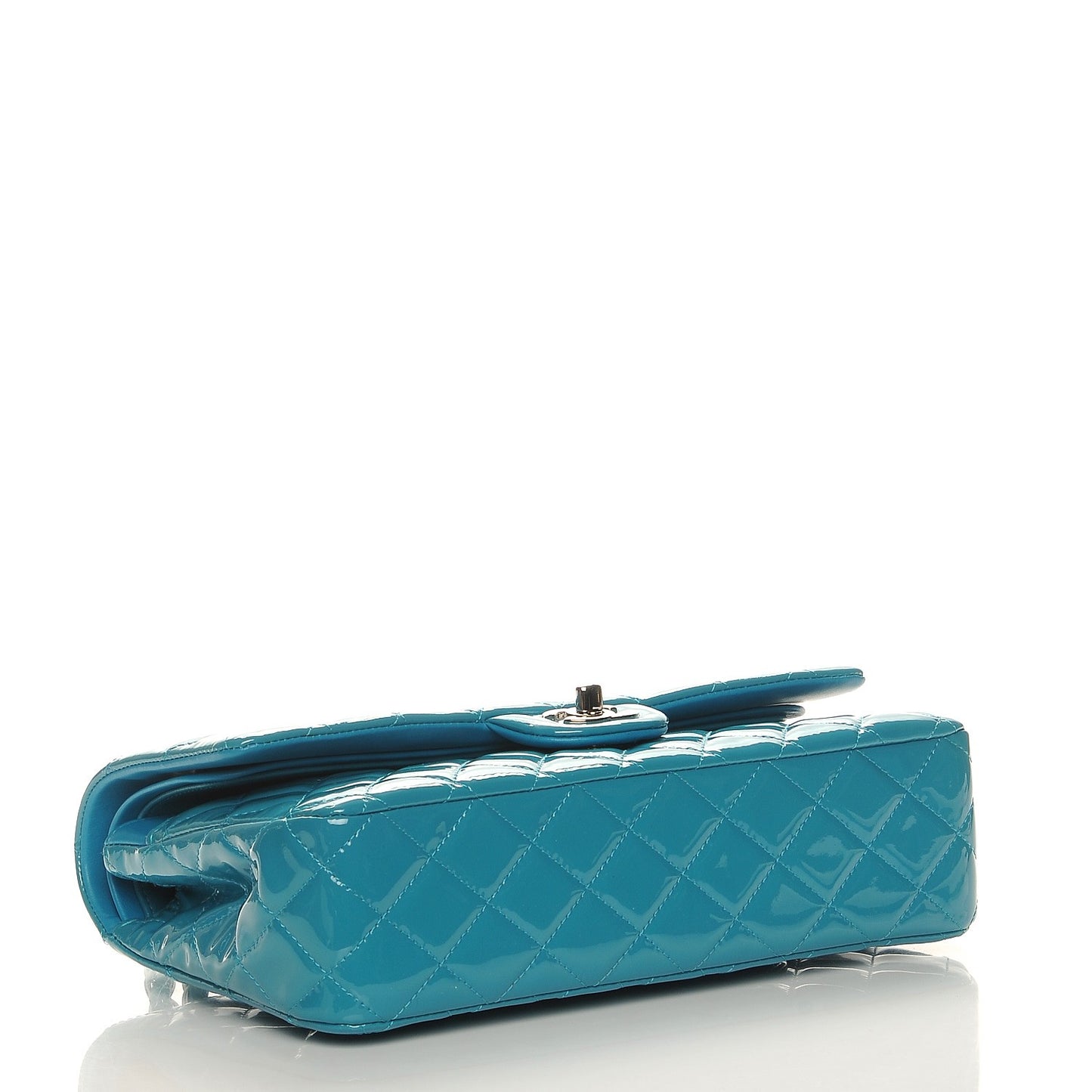 Patent Calfskin Quilted Medium Double Flap Turquoise