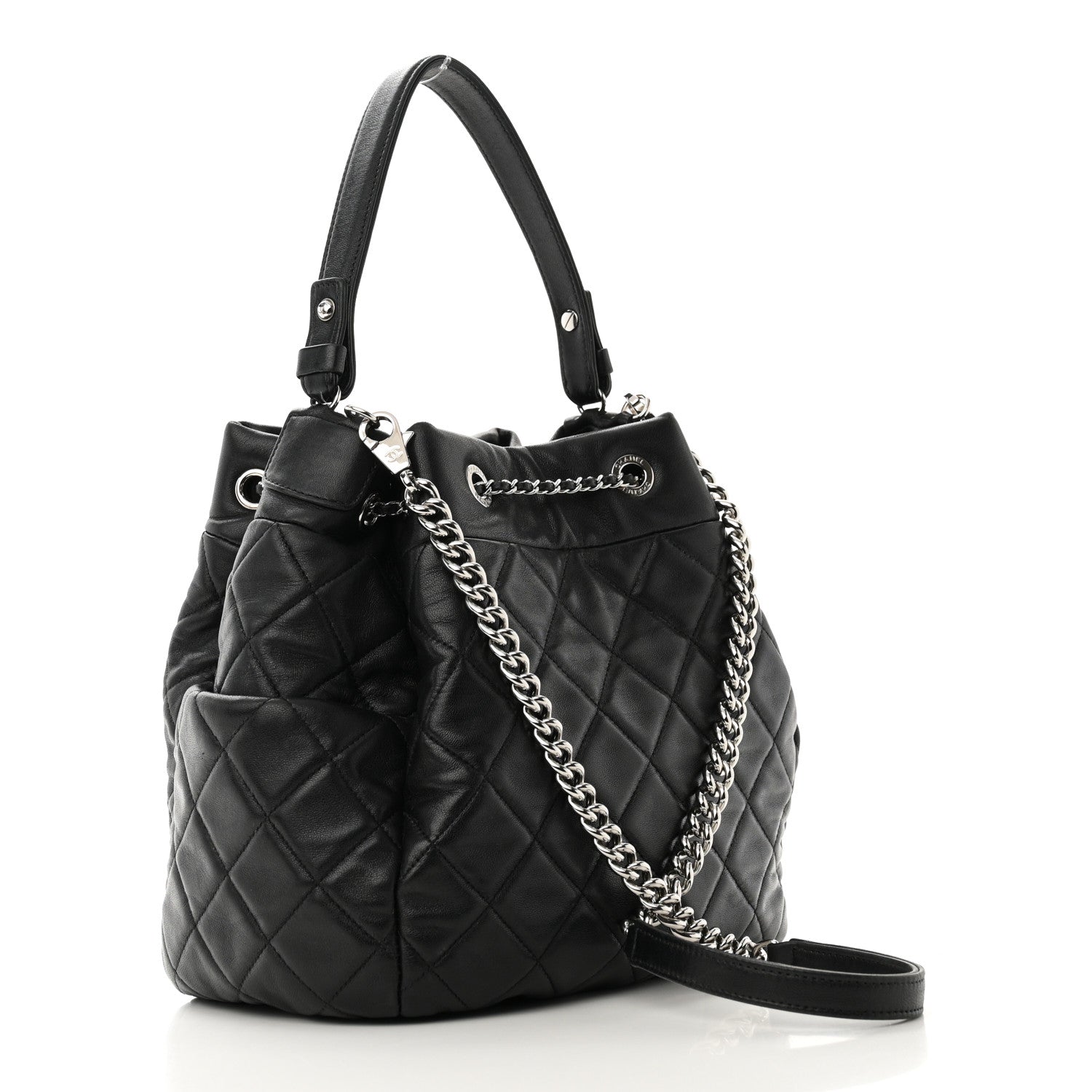 Chanel Lambskin Quilted CC Chain Bucket Drawstring Bag Black 2 of 11