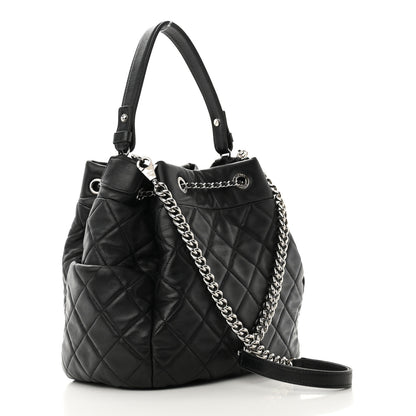 Chanel Lambskin Quilted CC Chain Bucket Drawstring Bag Black 2 of 11