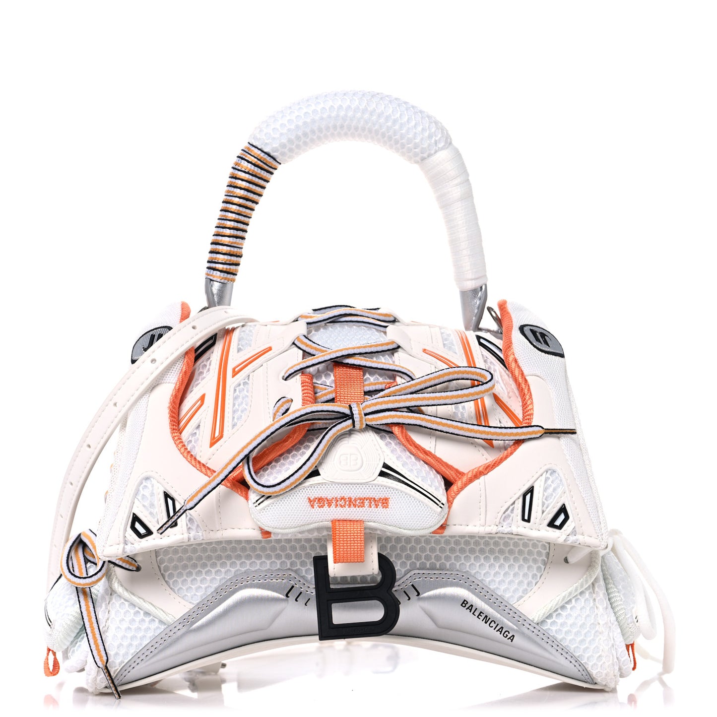 Faux Calfskin Fabric Glow In The Dark Small Sneakerhead Top Handle Bag White Orange