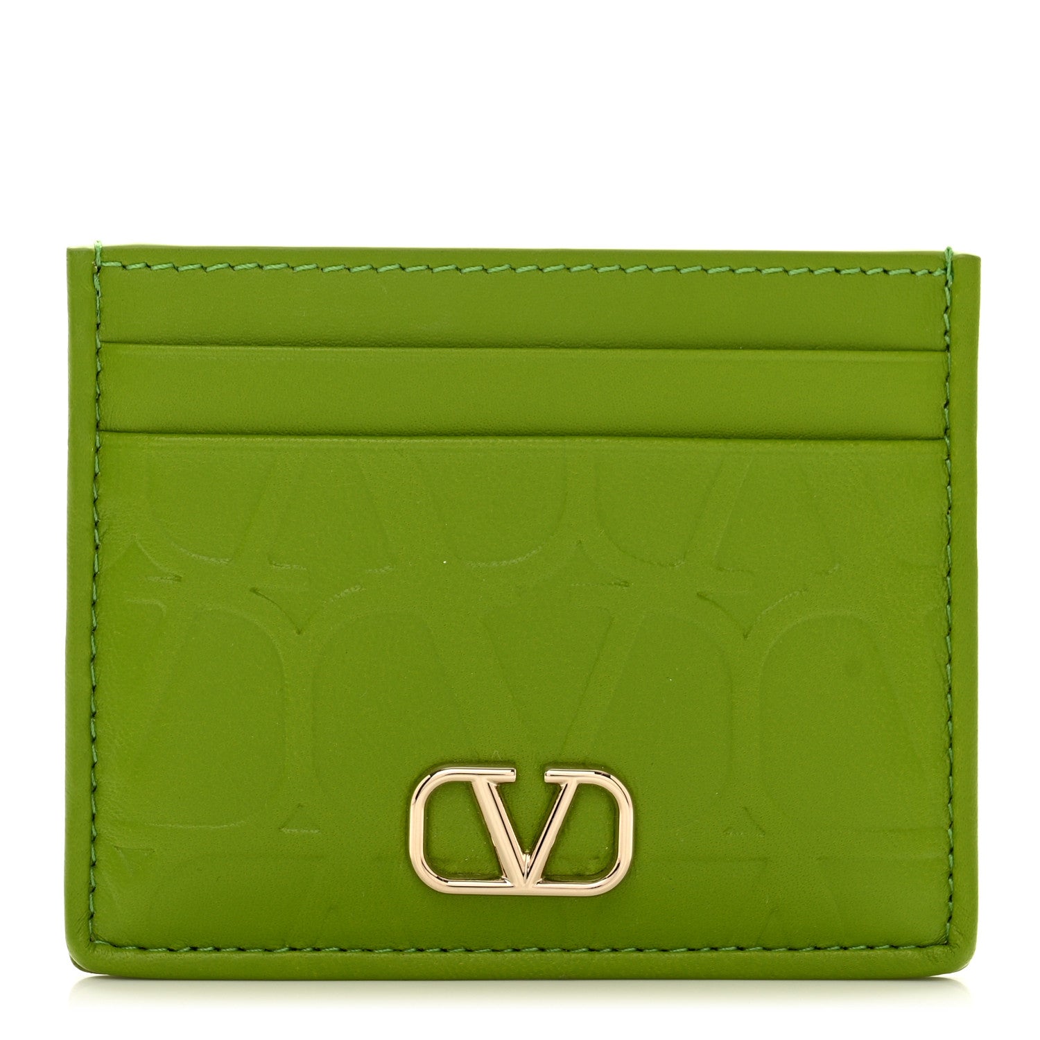 Valentino Garavani Calfskin Toile Iconographe Embossed Vlogo Card Holder Chartreuse 1 of 8