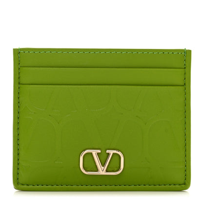 Valentino Garavani Calfskin Toile Iconographe Embossed Vlogo Card Holder Chartreuse 1 of 8
