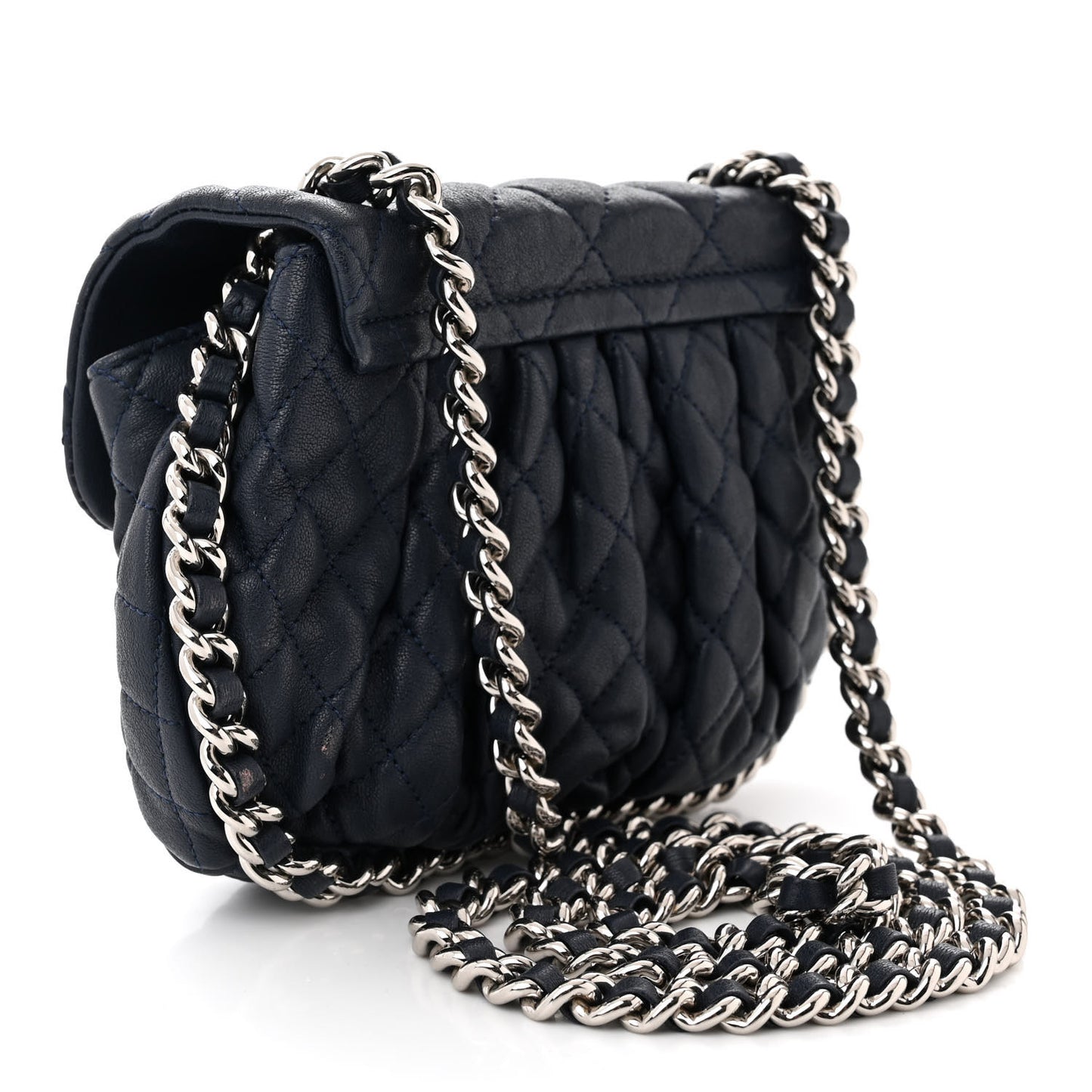 Washed Lambskin Quilted Mini Chain Around Flap Navy Blue