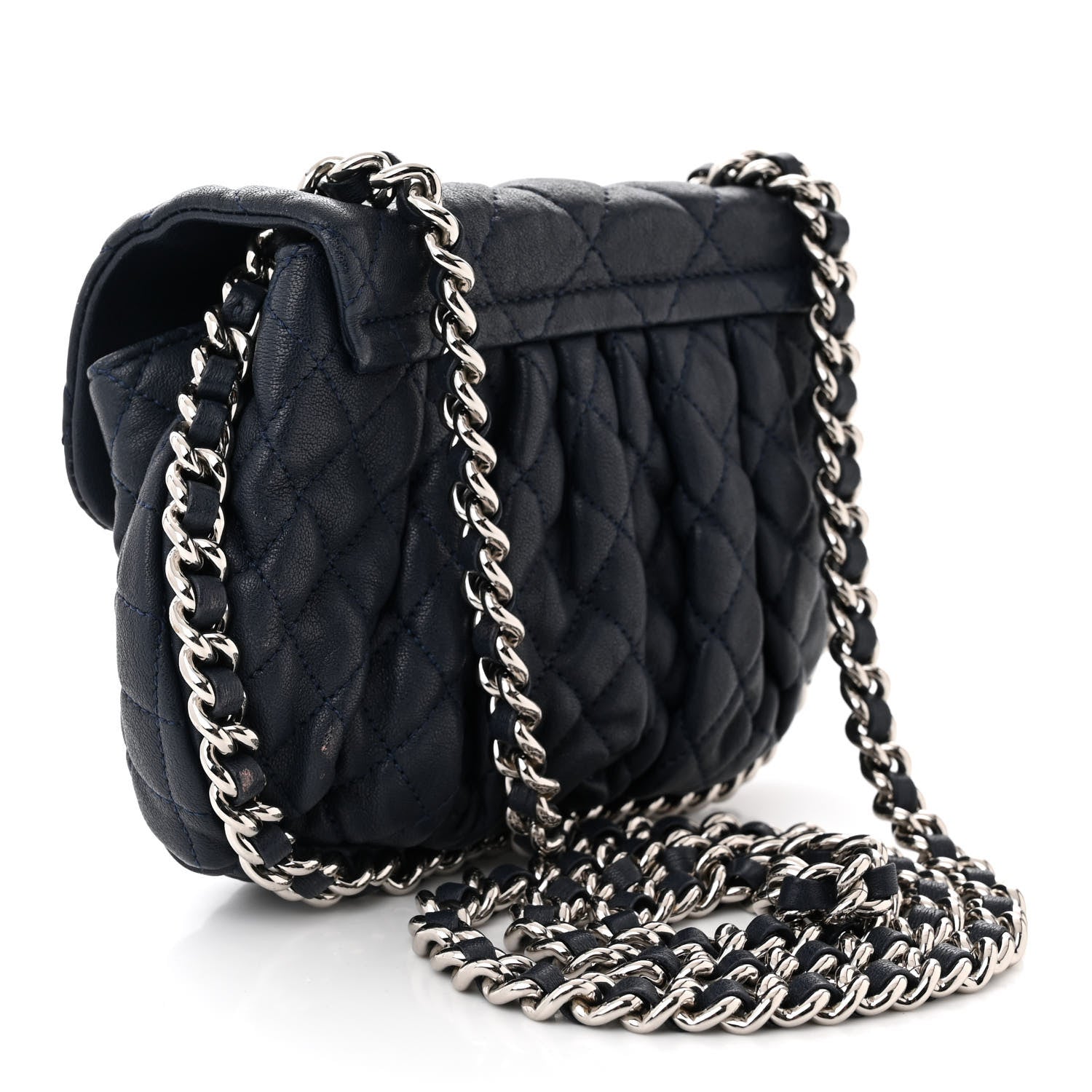 Chanel Washed Lambskin Quilted Mini Chain Around Flap Navy Blue 3 of 11