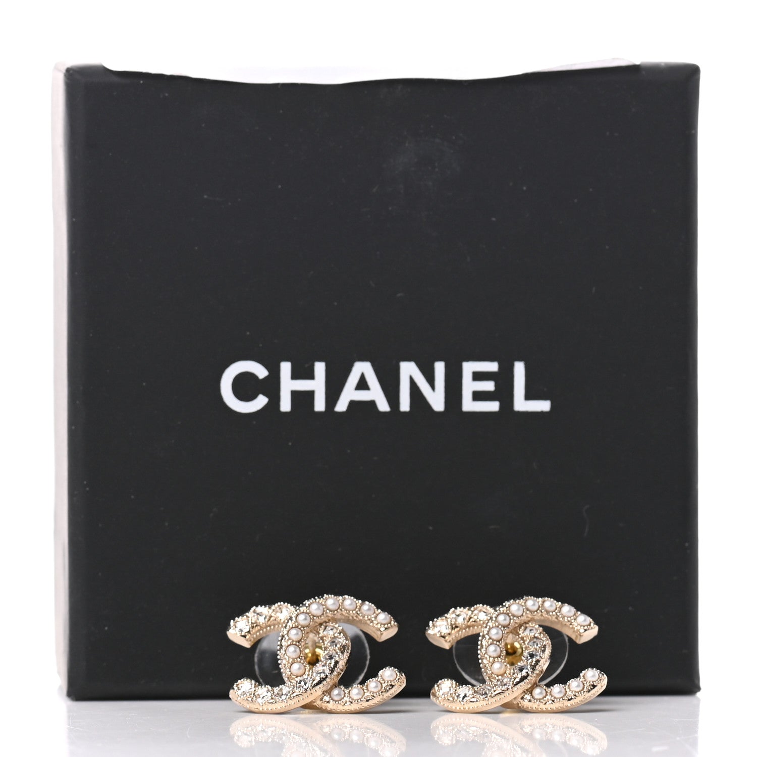 Chanel Crystal Pearl CC Earrings Gold 5 of 5