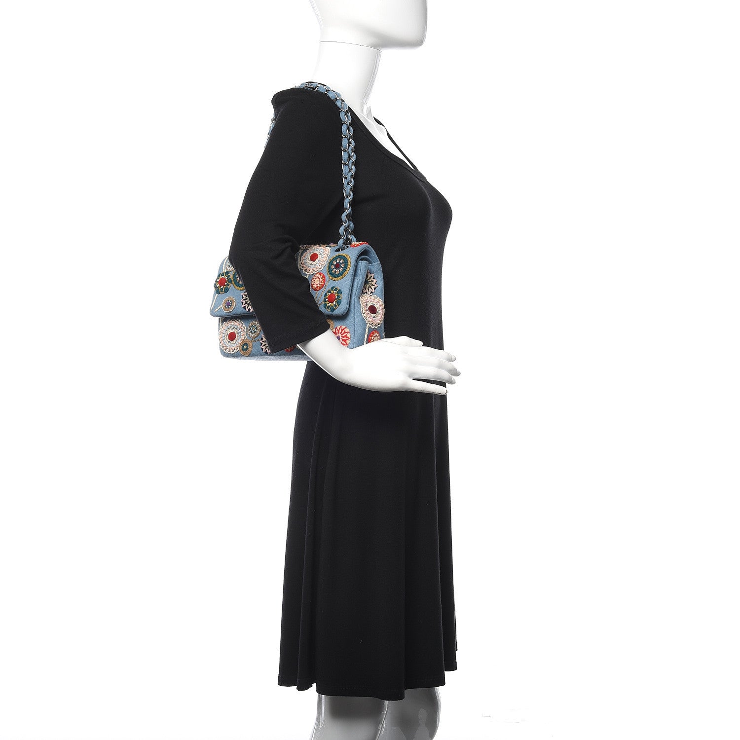 Chanel Felt Flower Embroidered Medium Double Flap Blue Multicolor 1 of 13