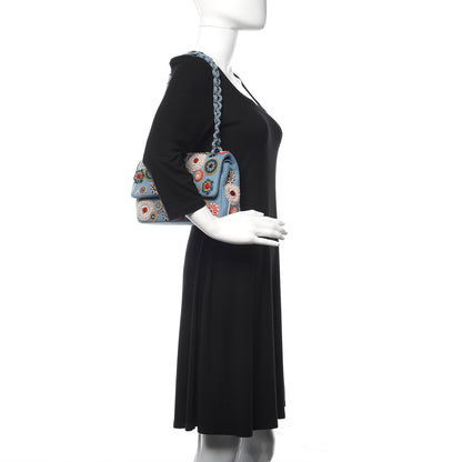 Chanel Felt Flower Embroidered Medium Double Flap Blue Multicolor 1 of 13