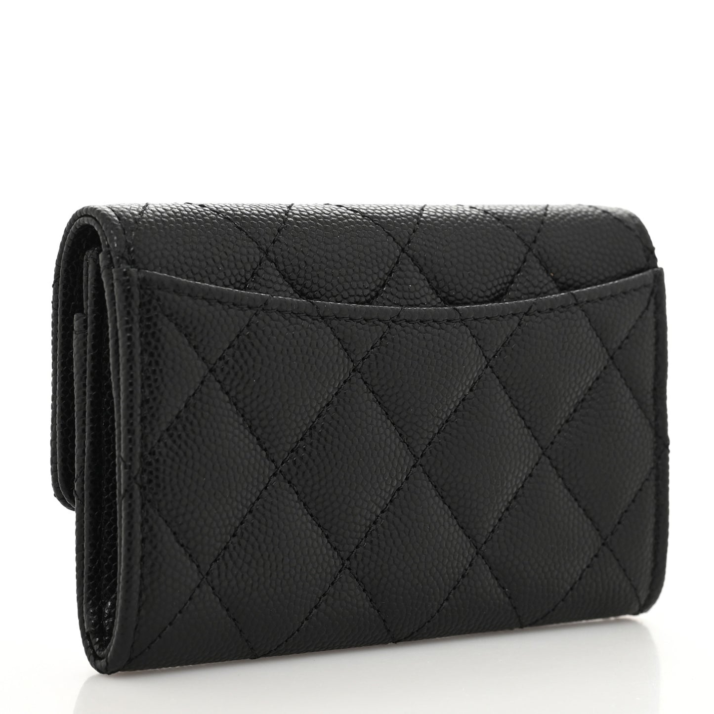 Caviar Quilted Enamel Coco Casino Flap Card Holder Wallet Black