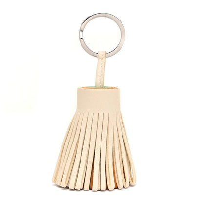 Hermes Lambskin Tri-Color Carmen Tassel Key Holder Craie Vert Criquet Sesame 1 of 6