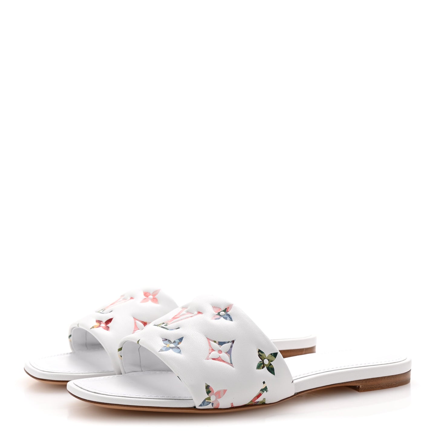 Lambskin Embossed Monogram By The Pool Revival Flat Mules 36 White Multicolor