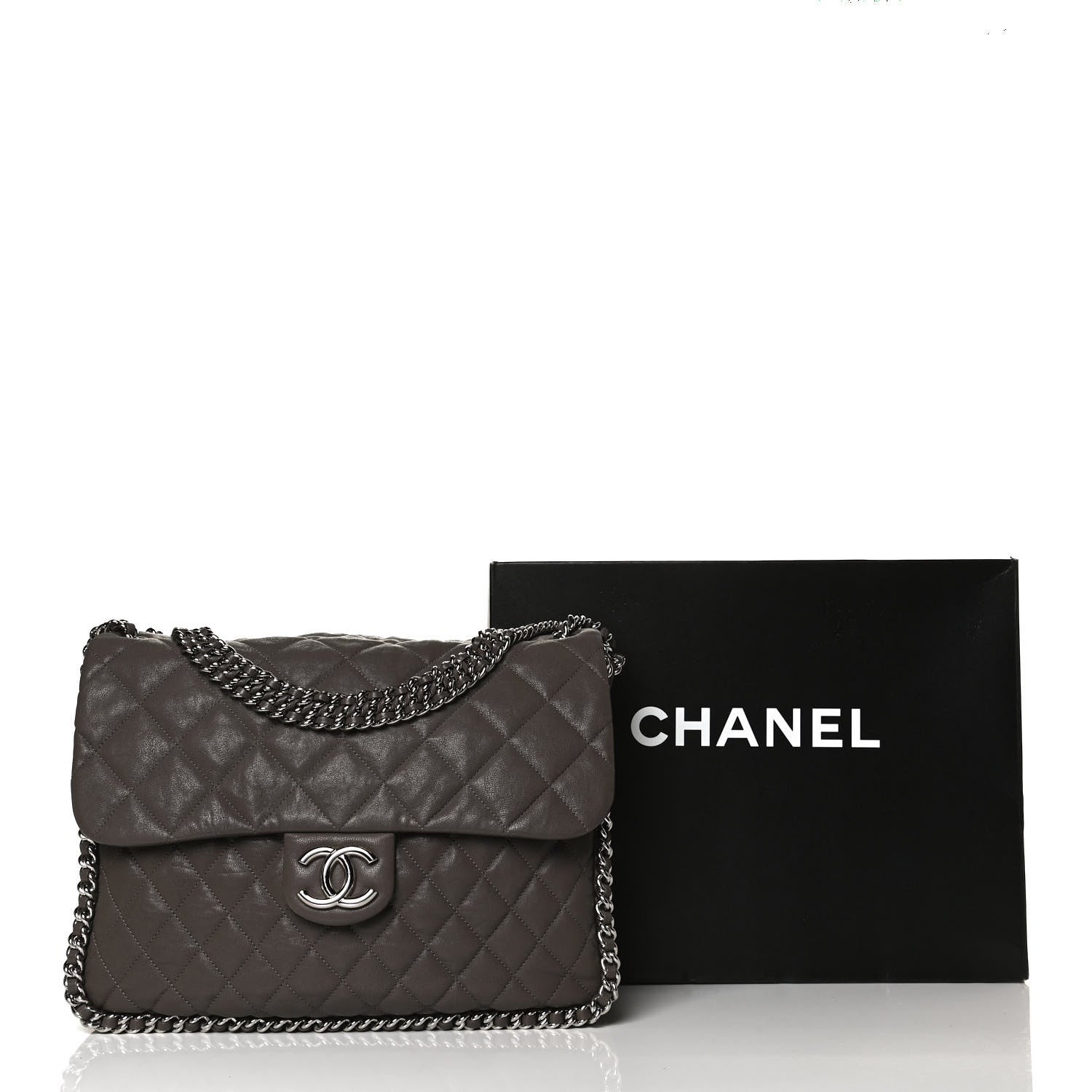 Chanel Washed Lambskin Quilted Chain Around Maxi Flap Taupe 13 of 13