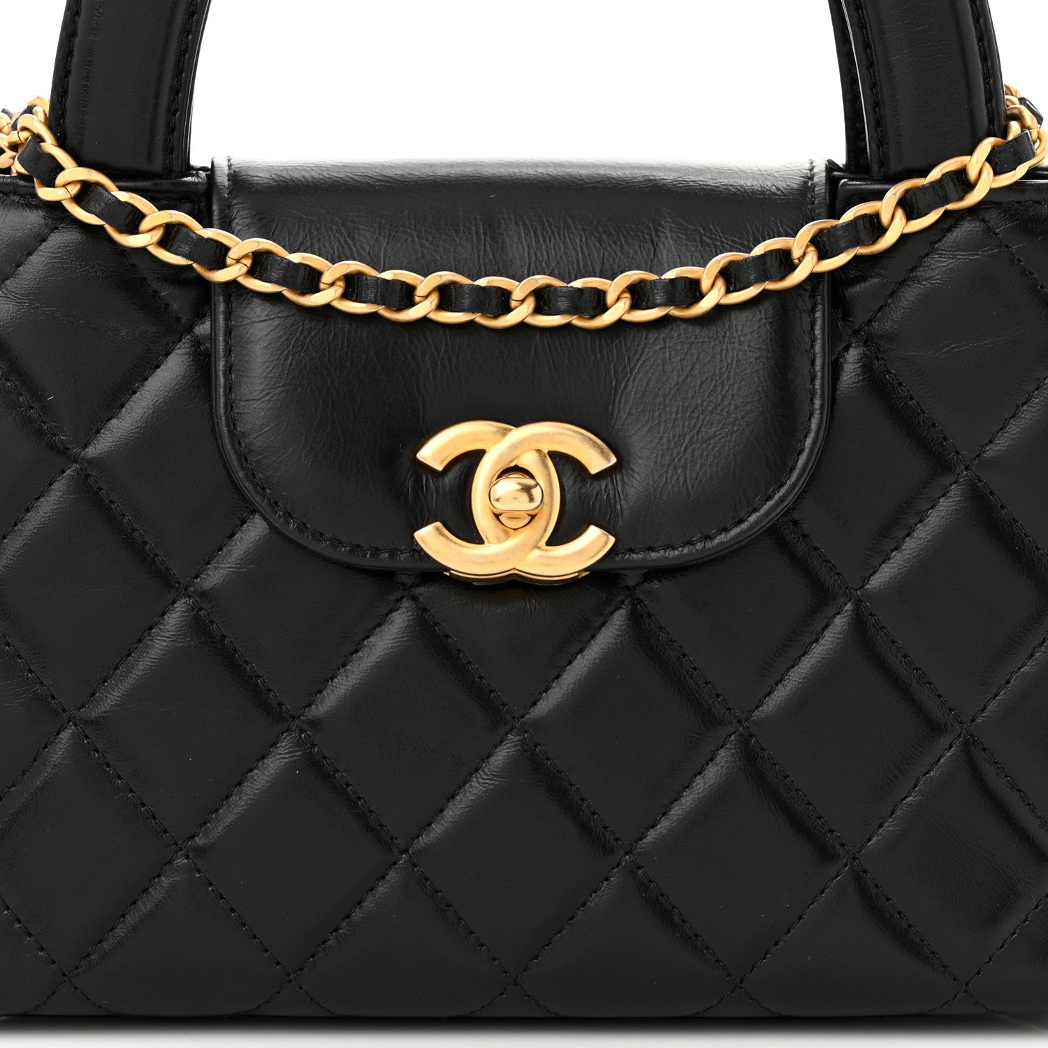 Chanel Shiny Aged Calfskin Quilted Nano Kelly Shopper Black 8 of 11