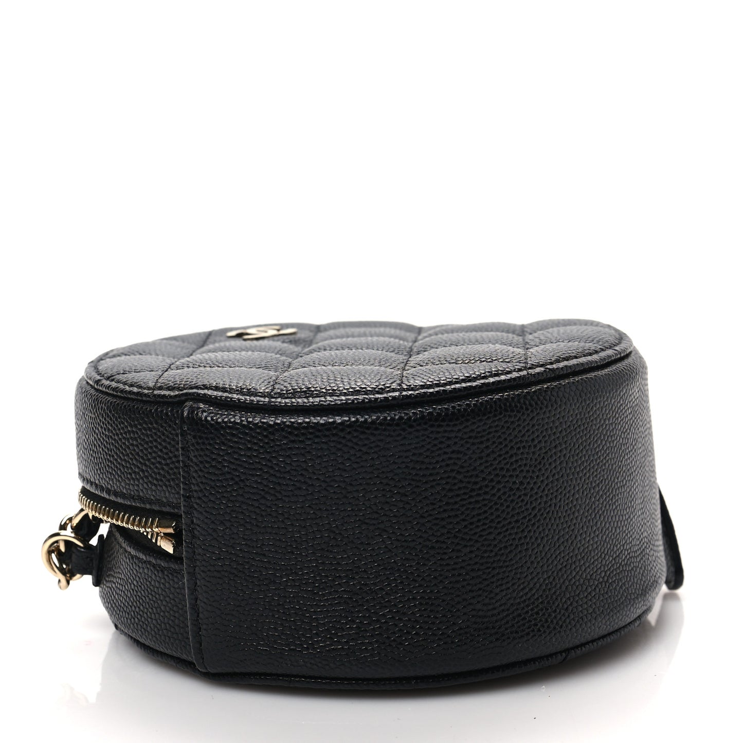 Caviar Quilted Round Clutch With Chain Black