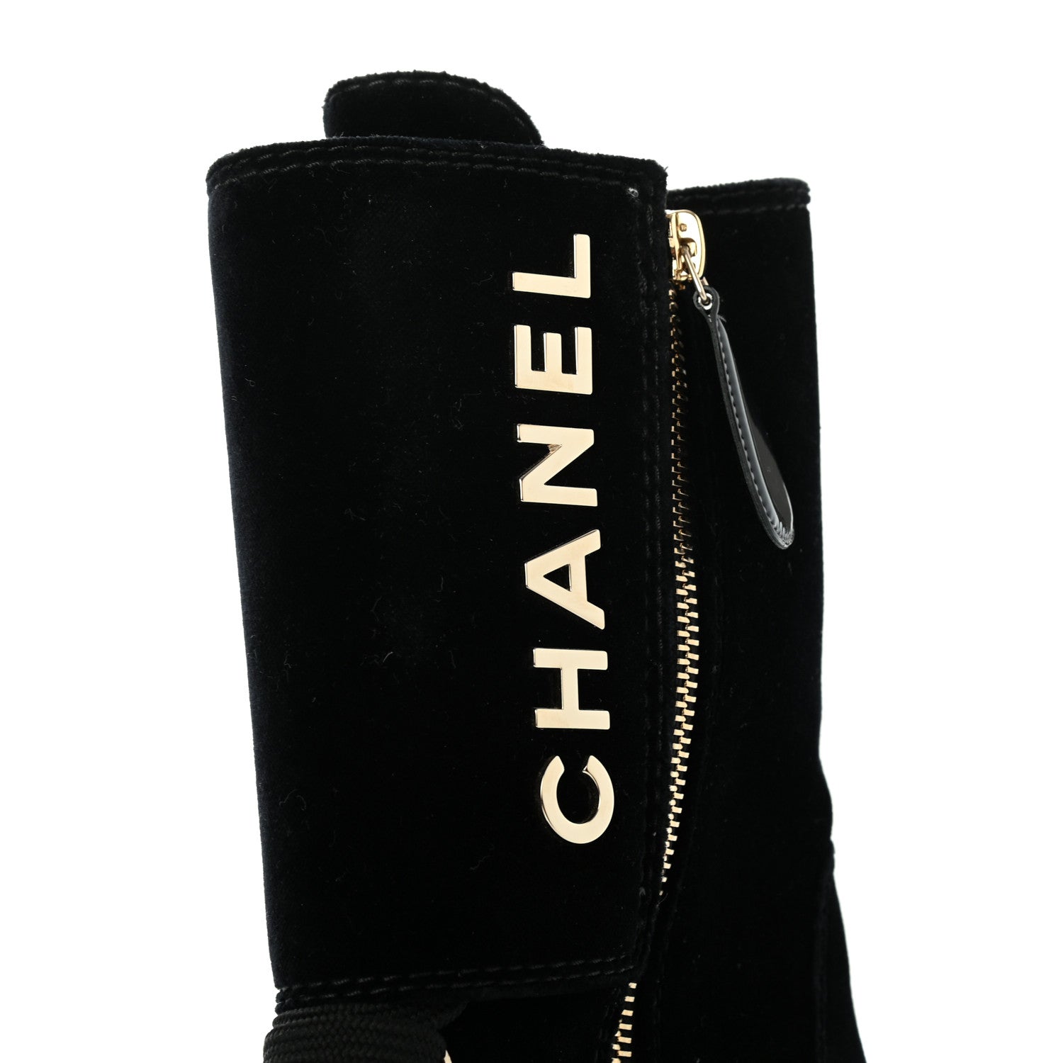 Chanel Velvet Patent Cap Toe CC Lace Up Boots 38.5 Black 9 of 10