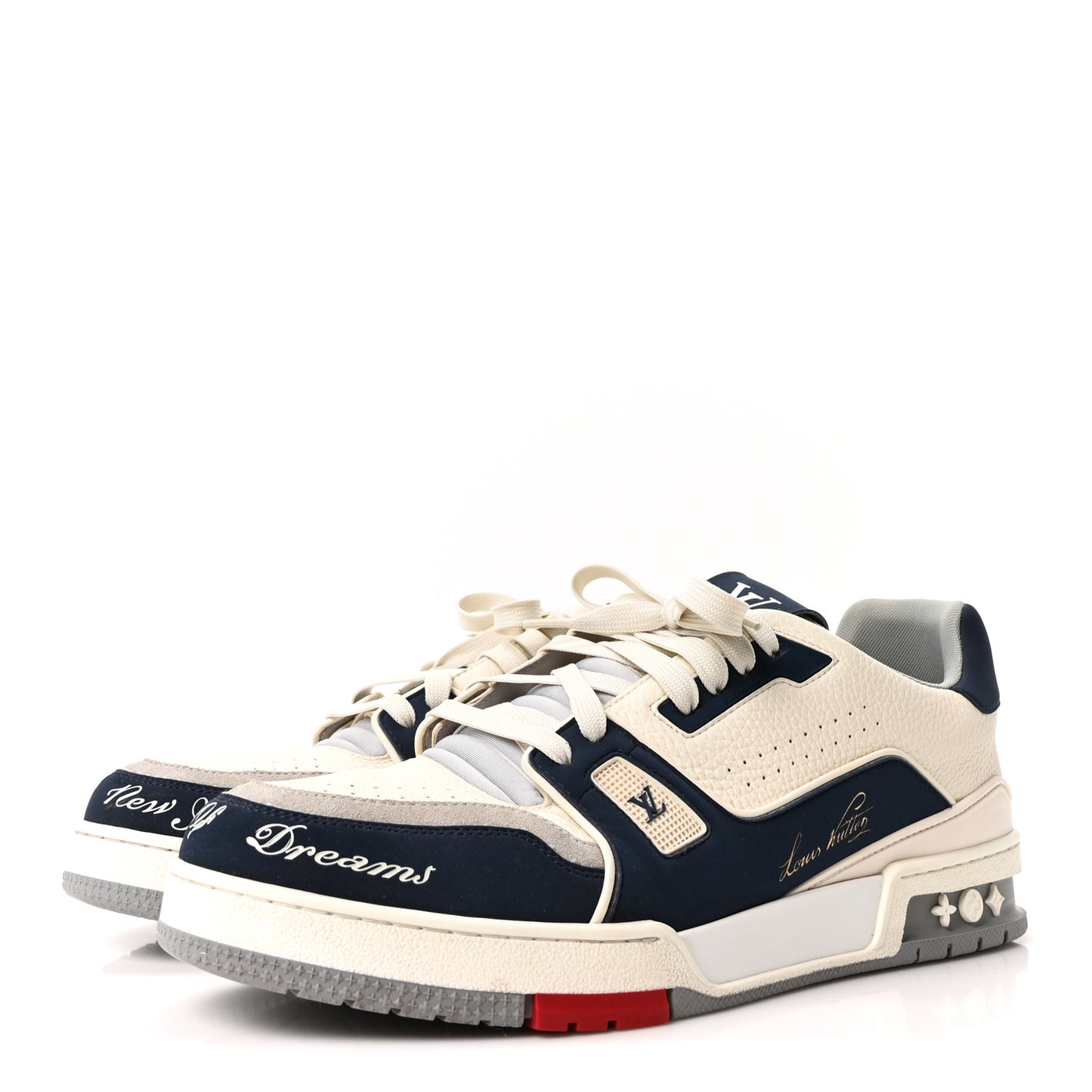 Calfskin Mens New York City of Dreams LV Trainer Maxi Sneakers 11 White Navy