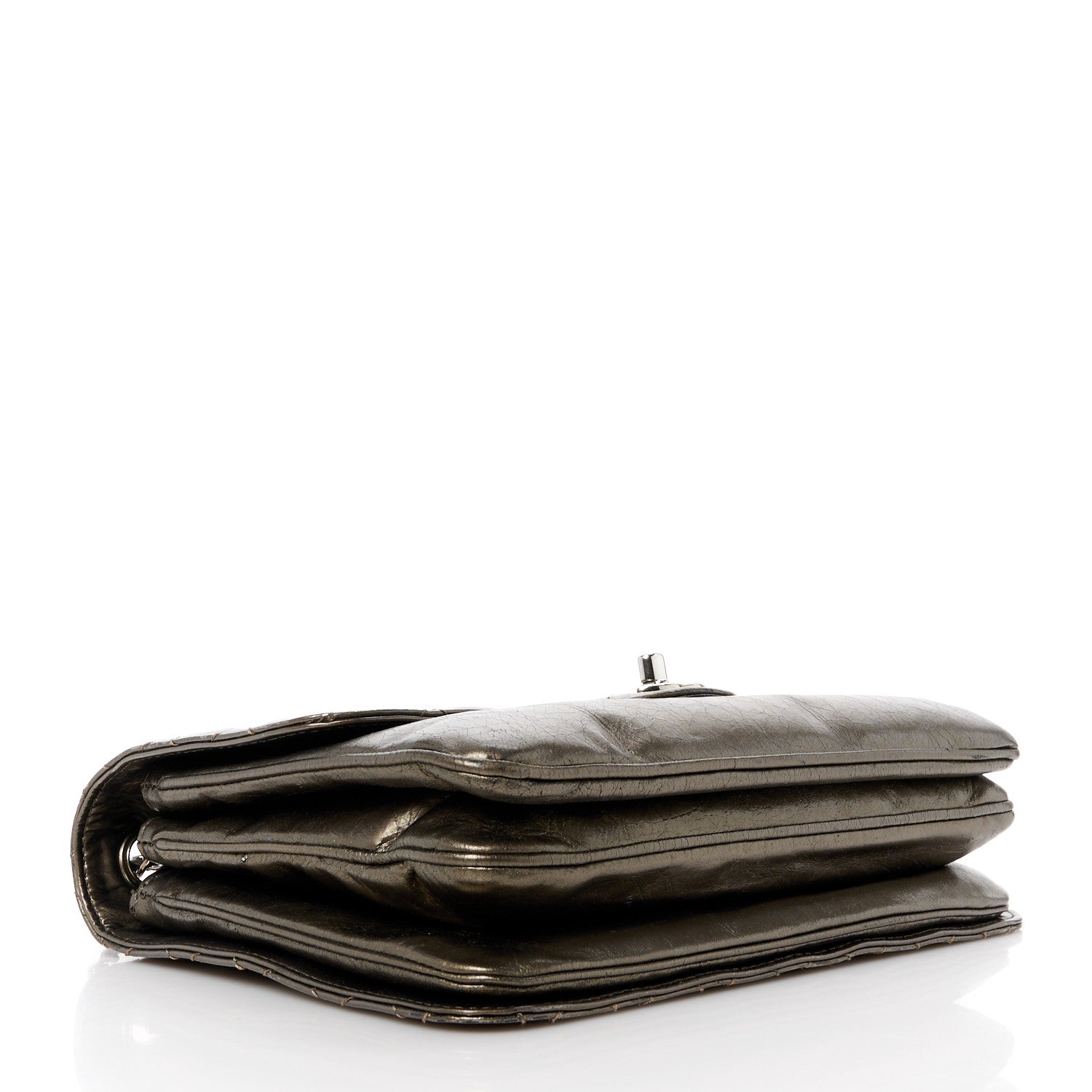 Chanel Metallic Crackled Calfskin Medium Clam's Pocket Flap Dark Silver 4 of 15