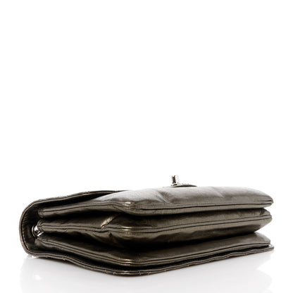 Chanel Metallic Crackled Calfskin Medium Clam's Pocket Flap Dark Silver 4 of 15