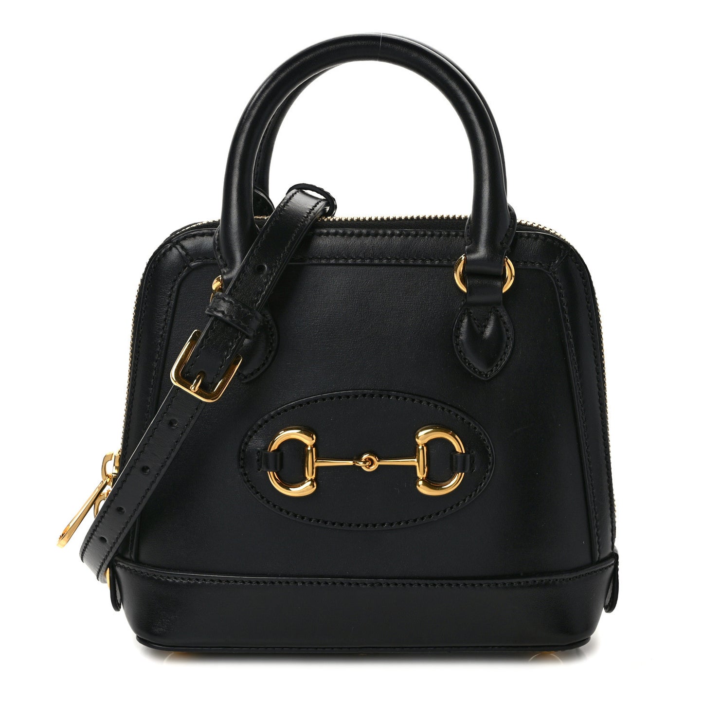 Boarded Plutone Calfskin Mini Horsebit 1955 Top Handle Bag Black