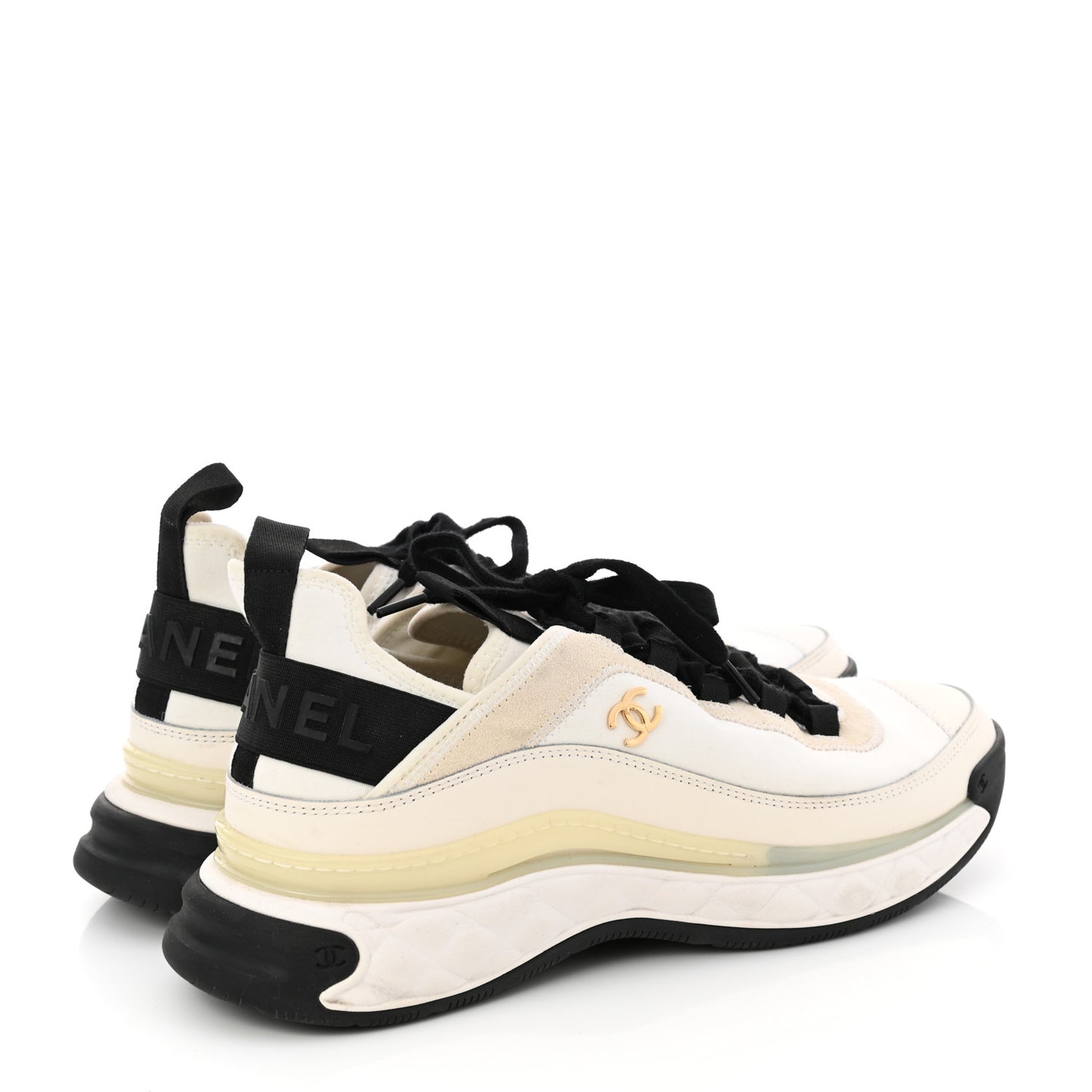 Velvet Calfskin Mixed Fibers CC Sneakers 39.5 Ivory Black