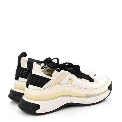Chanel Velvet Calfskin Mixed Fibers CC Sneakers 39.5 Ivory Black 4 of 9