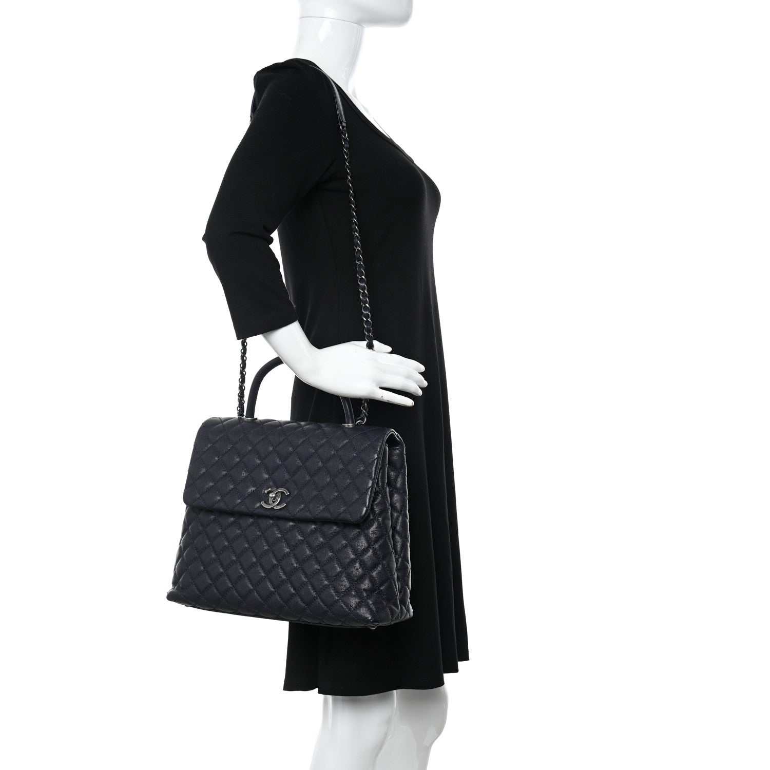 Chanel Caviar Quilted Large Coco Handle Flap Navy 2 of 12