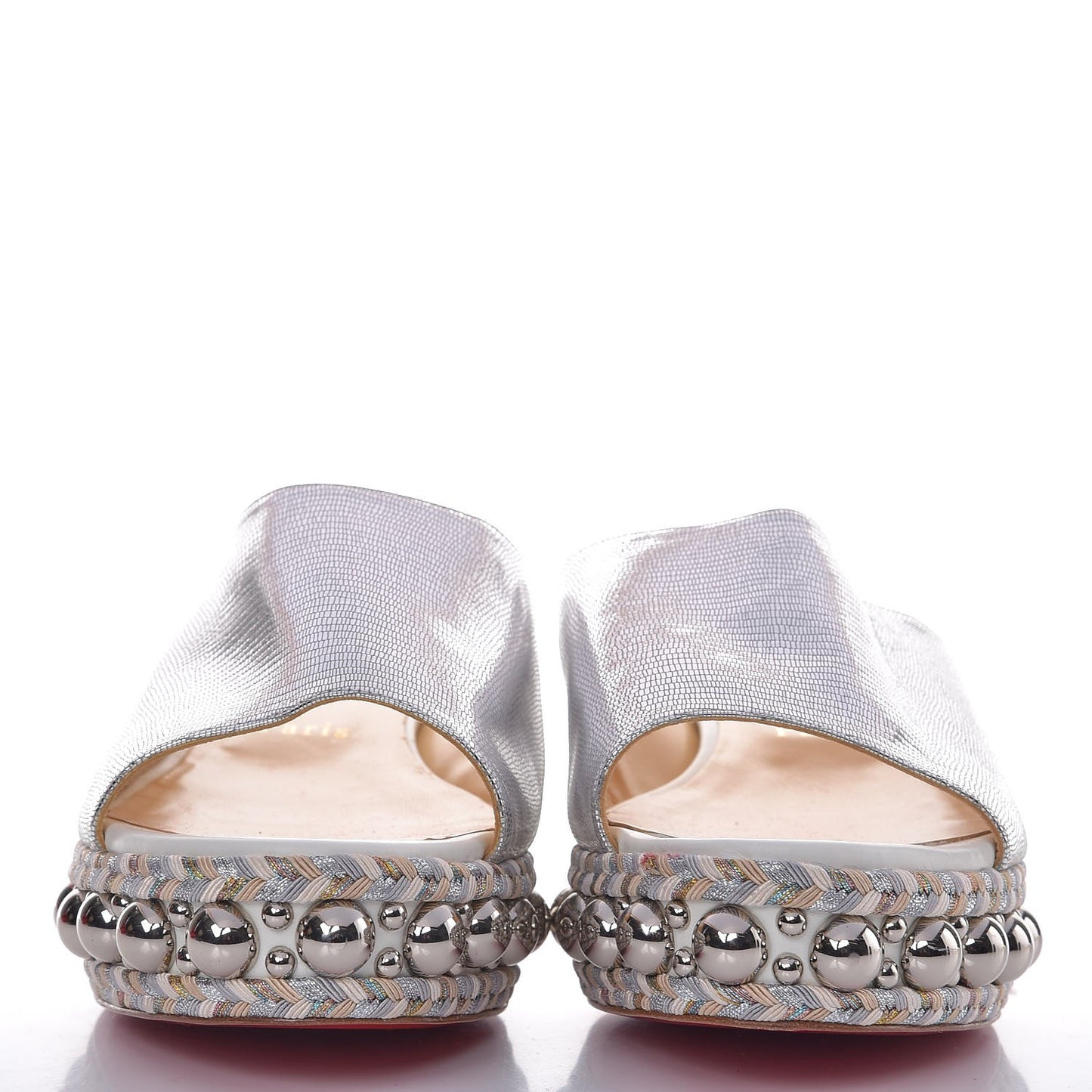 Metallic Laminato Embossed Lizard Janibasse Mules 40 White Silver
