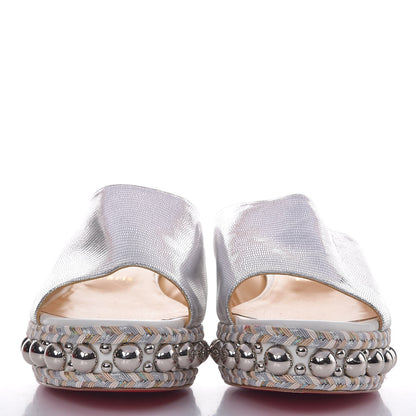 Christian Louboutin Metallic Laminato Embossed Lizard Janibasse Mules 40 White Silver 2 of 7