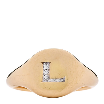 David Yurman 18K Yellow Gold Diamond Initial L Pinky Ring 45 3.5 1 of 6