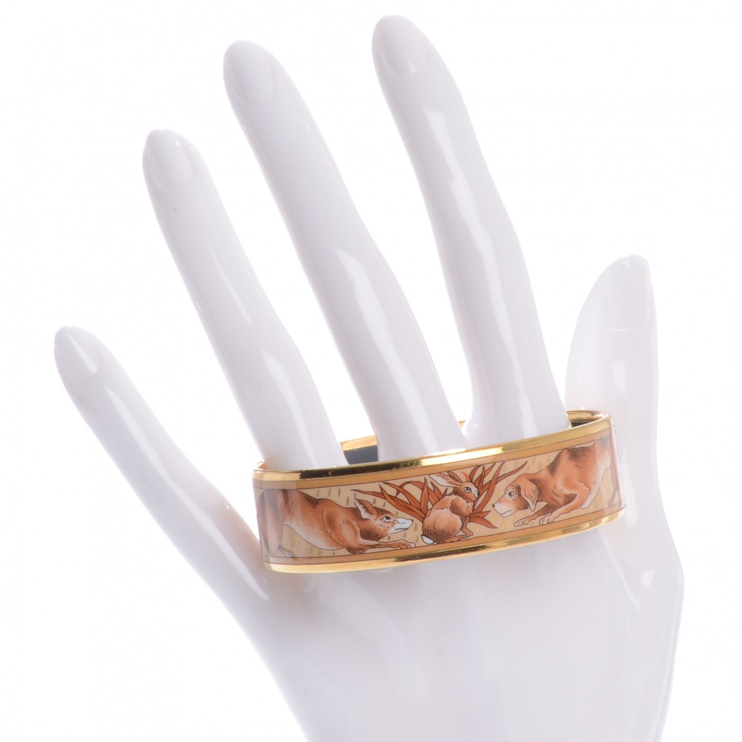 Enamel Printed Chasse au Bois Wide Bracelet 65 Gold Plated