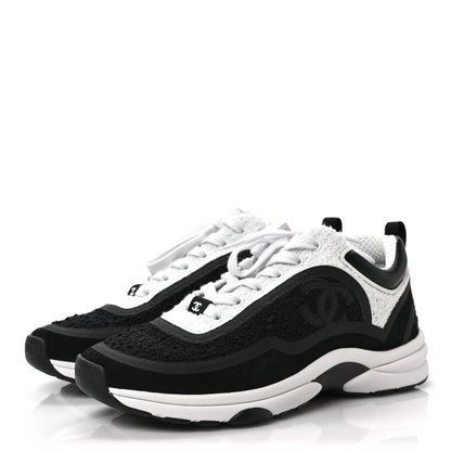 Chanel Tweed Suede Calfskin CC Sneakers 38 Black White 3 of 6