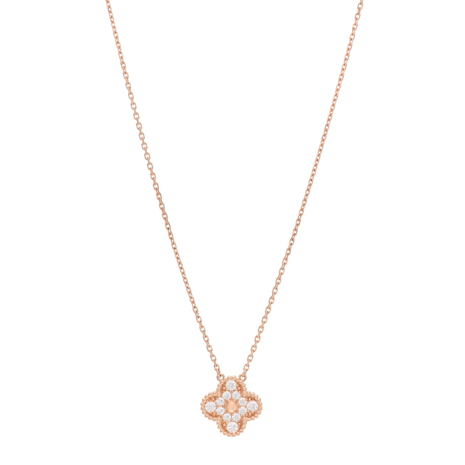 Van Cleef & Arpels 18K Rose Gold Diamond Vintage Alhambra Pendant Necklace 1 of 7