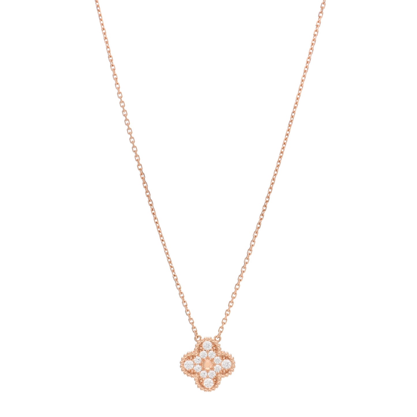 18K Rose Gold Diamond Vintage Alhambra Pendant Necklace
