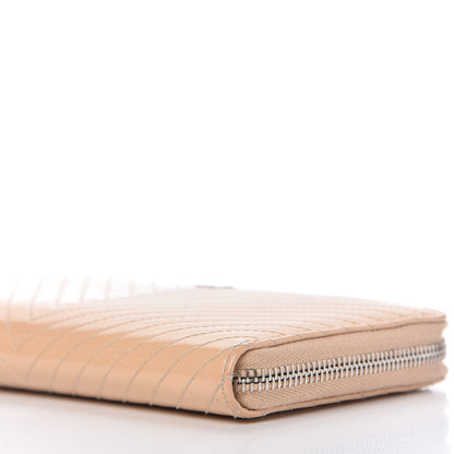 Chanel Patent Chevron Quilted Zip Around Wallet Beige 7 of 12