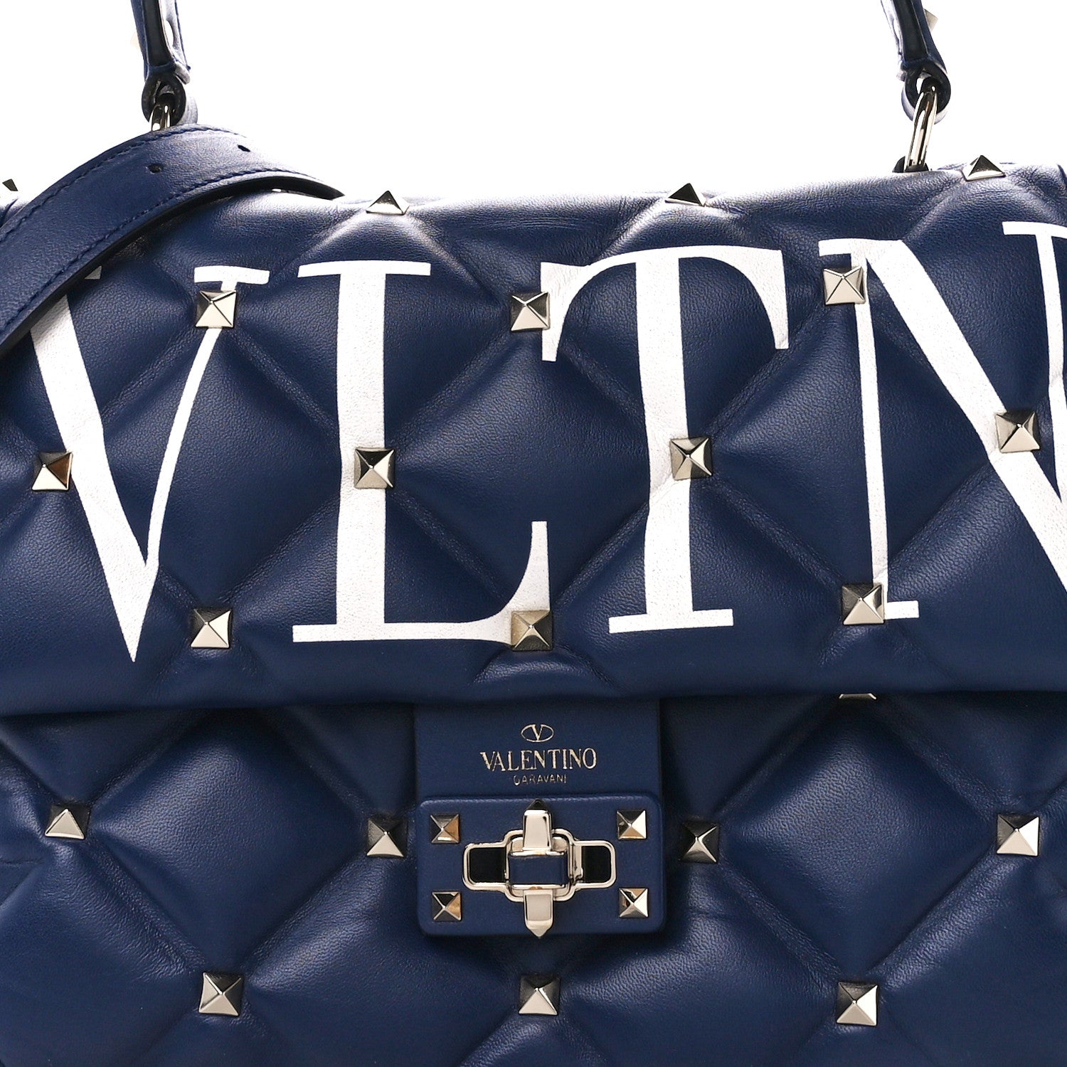Valentino Garavani Lambskin VLTN Print Candystud Top Handle Bag Navy 9 of 11