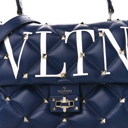 Valentino Garavani Lambskin VLTN Print Candystud Top Handle Bag Navy 9 of 11