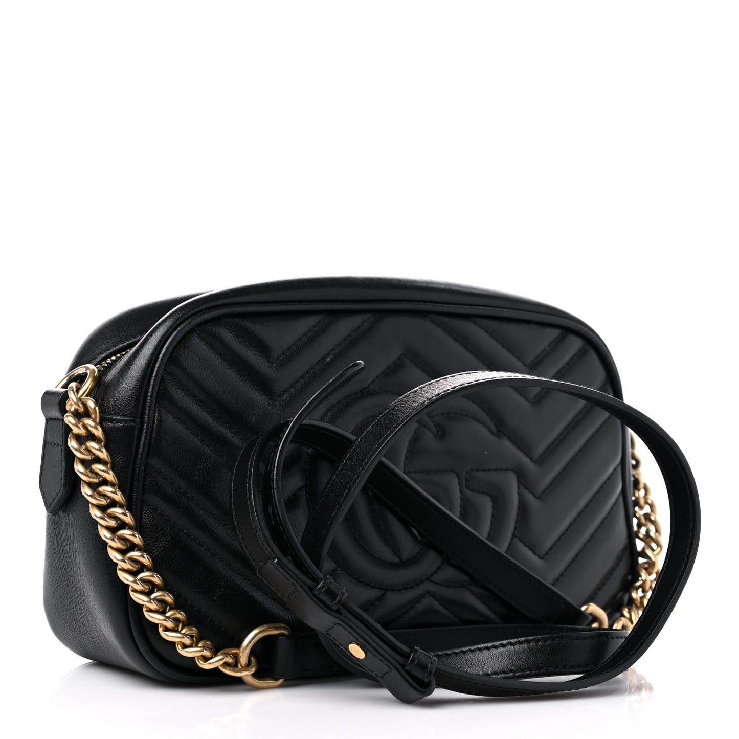 Calfskin Matelasse Small GG Marmont Chain Shoulder Bag Black